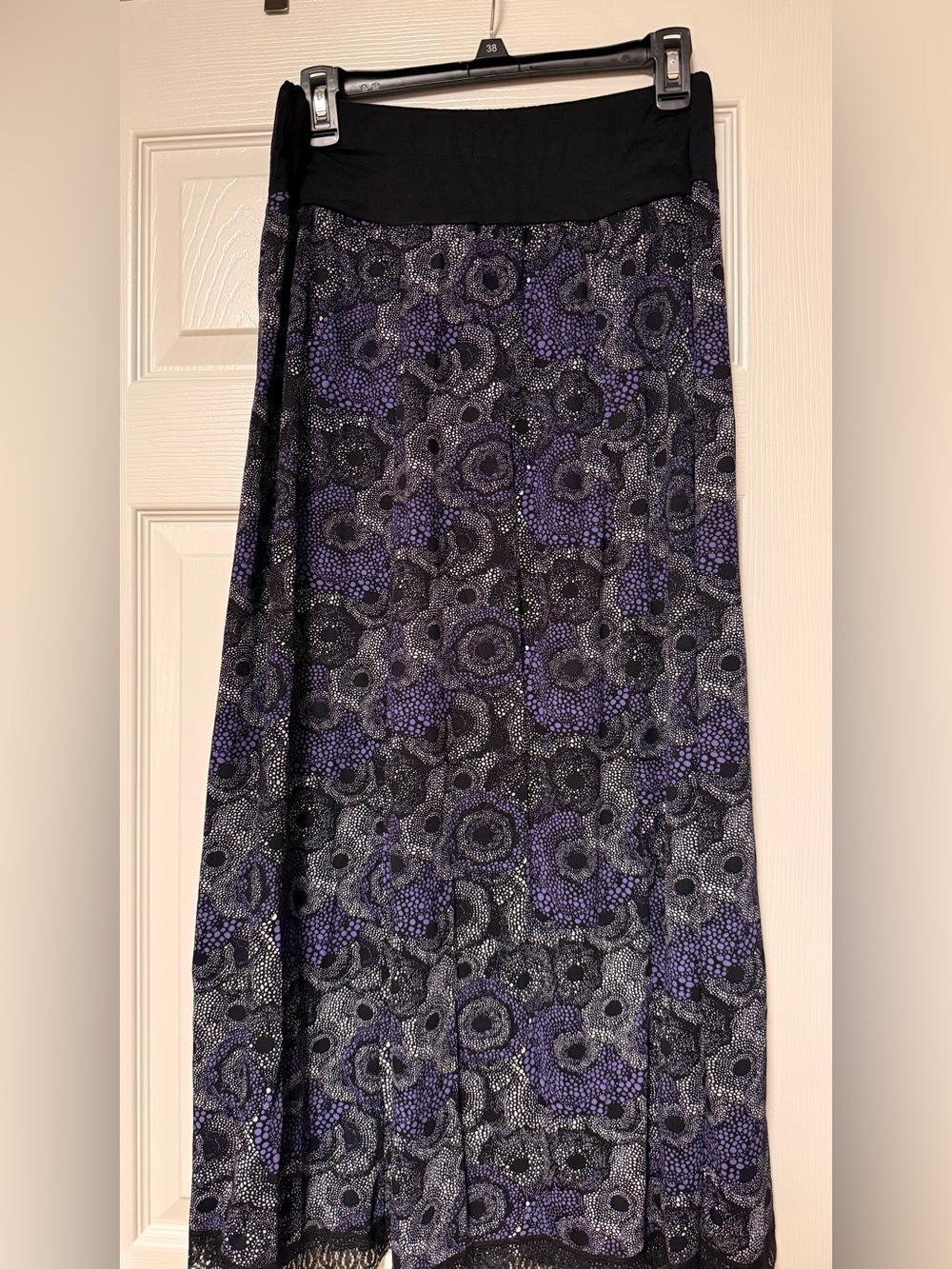 Women's Black and Purple Patterned Maxi Skirt